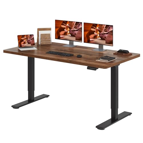 Dual Motor Standing Desk, Large Stand Up Desks, 71x31 Inches Electric Sit Stand Desks, 4 Memory Preset Adjustable Height Computer Table for Home Office with Splice Board (Brown) - color: Brown, size: 7131