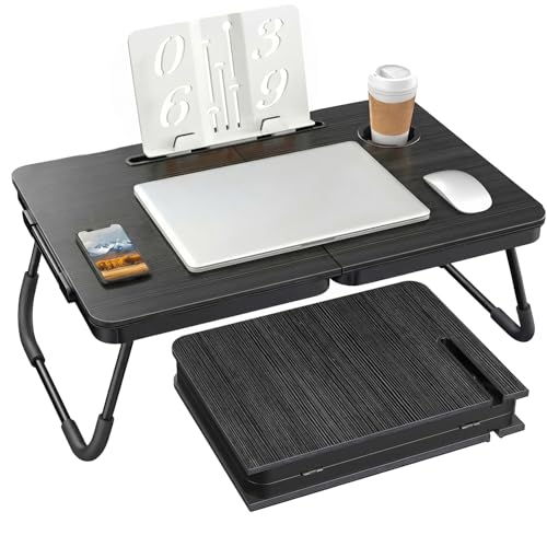 BUYIFY 23.4" Foldable Lap Desk,Bed Table,Portable Tray with Reading Stand | Folds Flat for Easy Storage, No Assembly Laptop Bed Desk, Sturdy and Lightweight, Versatile for Work Eat Study, Patent Design - color: Black With Stand
