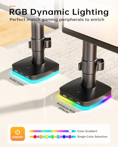 Afaloona RGB Monitor Arm with USB Hub, Single Monitor Stand for 13-27 Inch Screens, 1 USB-C & 2 USB Ports, Ergonomic Desk Mount, Adjustable Desk Mount, VESA 75x75-100x100mm, Up to 17.6lbs - size: RGB Single Monitor Arm