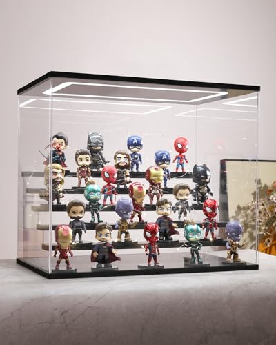 Clear Acrylic Display Case with Light , 6 Tier Display Box Stand Assembly Dustproof Protection Showcase for Collectibles Action Figures (Black 6 Tier L 19.7*12.6*16.5in；50×32×42cm) - color: Black With Light, size: 6 Tier L 19.7*12.6*16.5in；50×32×42cm
