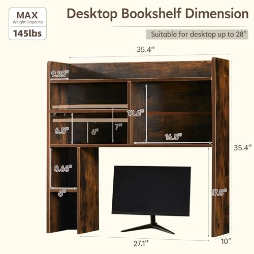 OFCASA Desktop Bookshelf, Countertop Storage Hutch with 7 Shelves for Computer Desk, 35.4'' 3-Tier Display Rack, Multipurpose Wooden Desk Hutch Storage Organizer for Home Office Dorm, Brown - color: Brown