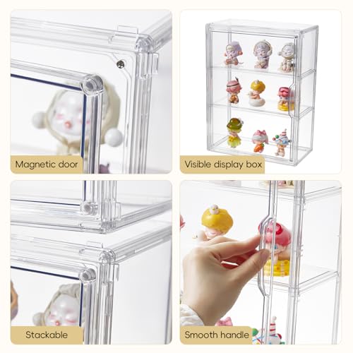 3 Tiers Clear Acrylic Display Case, Plastic Storage Bins with 2 Adjustable Divider and Magnetic Door,Stackable Display Box for Figures Showcase (2pack) - size: Large-3 Tier-2 Pack