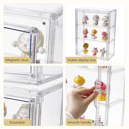 3 Tiers Clear Acrylic Display Case, Plastic Storage Bins with 2 Adjustable Divider and Magnetic Door,Stackable Display Box for Figures Showcase (2pack) - size: Large-3 Tier-2 Pack