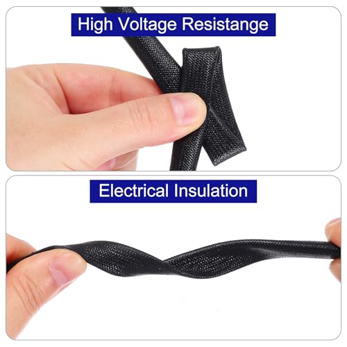 MECCANIXITY 5Pcs Wire Insulation Braid Fire Sleeve,3.28Ft-5mm ID Black, High Temp Silicone Coated Fiberglass Sleeving for Automotive Hose Lines Electrical Wiring - color: Black, size: 3.28Ft-5mm