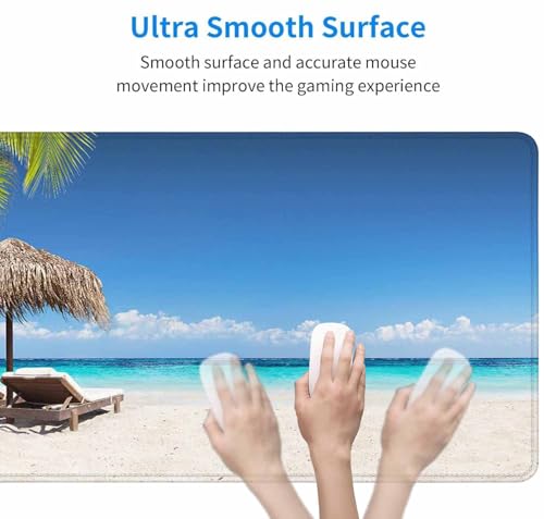 Gaming Mouse Pad, XXL Extended Computer Keyboard Long Mouse Mat, Large Desk Pad for Office Laptop, Non-Slip Rubber Base with Stitched Edge Mousepad, 31.5X15.7 inch Tropical Palm Sea and Beach - color: Tropical Palm Sea and Beach, size: 31.5L x 15.7W inche