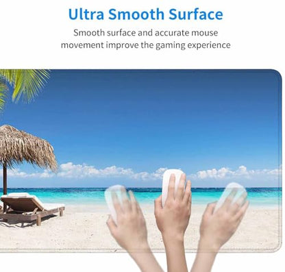 Gaming Mouse Pad, XXL Extended Computer Keyboard Long Mouse Mat, Large Desk Pad for Office Laptop, Non-Slip Rubber Base with Stitched Edge Mousepad, 31.5X15.7 inch Tropical Palm Sea and Beach - color: Tropical Palm Sea and Beach, size: 31.5L x 15.7W inche