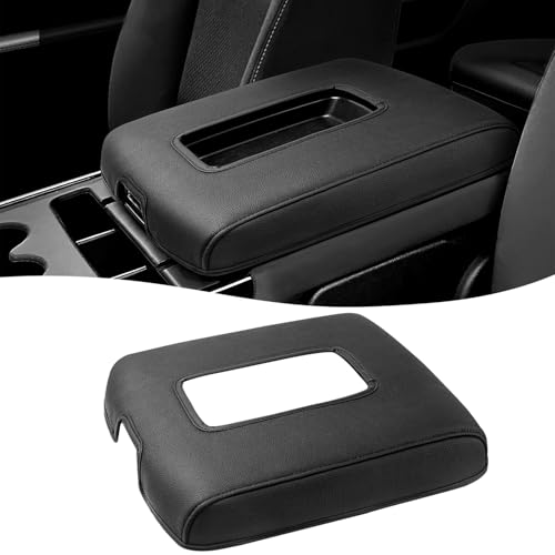 Center Console Cover for 2014-2018 Chevy Silverado & GMC Sierra 1500 2500 3500, Durable PU Leather Armrest Lid Covering Protector, Anti-Scratch, Black (Fits Split Bench Jump Seat) - color: Black