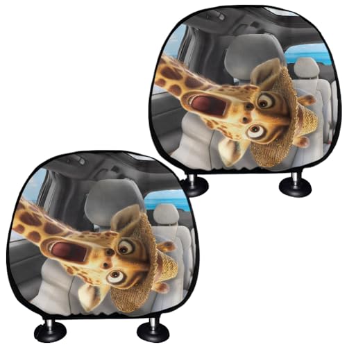 Funny Giraffe Car Seat Headrest Covers Set 2 Pack Stretchy Vehicle Seat Pillow Cover Womens Cute Interior Accessories Head Rest Cushion Pads Portable Dust Covers - color: Funny Giraffe