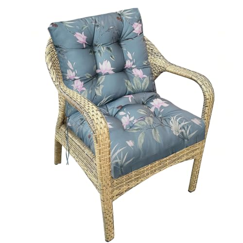 Waterproof Wicker Chair Cushions for Outdoor Graden Furniture,Tufted Outdoor Rocking Chair Cushion Replacement with Ties for Outside Wooden Rocker 41.7"*20.8"*3", Pink Printing - color: Pink Printing