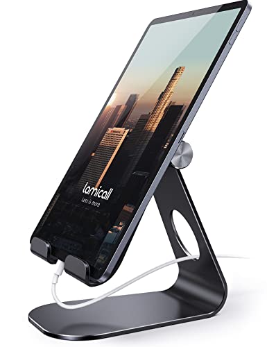 Lamicall Tablet Stand Adjustable, Tablet Stand : Desktop Stands Holder Gifts Compatible with Tablets Such as iPad 2018 Pro 9.7, 10.5, Air Mini 4 3 2, Kindle, iPhone 17 Max, E-Reader (4-13'')- Black - color: Black