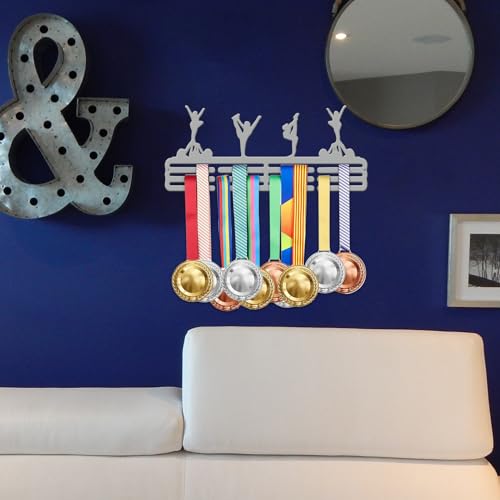 Resama Medal Hanger Holder Display Wall Rack Frame Shelf-Medal Hanger Awards Ribbon Soccer,Gymnastics,Holder Display Rack for 60 Medals - color: Gymnastic Silver