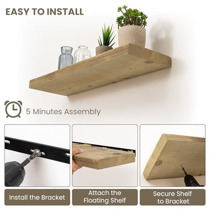 Acovy 40" Unfinished Solid Reclaimed Wood Floating Shelves, Rustic Heavy-Duty Wall Shelves, 8" Deep Floating Shelf for Living Room, Bathroom, Bedroom and Kitchen, Set of 2, Natural - color: Natural, size: 40inches-2P
