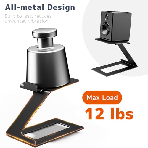 PUTORSEN Desk Speaker Stands,Desktop Speaker Stands for Most Small & Medium Bookshelf Speakers, Computer Speakers,Depth Up to 7.71in,6 Tilt Angle,Speaker Risers with Vibration Absorption Pad, Black - size: Height: 5.9"