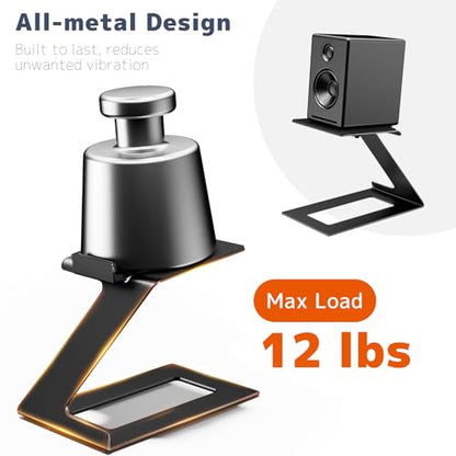 PUTORSEN Desk Speaker Stands,Desktop Speaker Stands for Most Small & Medium Bookshelf Speakers, Computer Speakers,Depth Up to 7.71in,6 Tilt Angle,Speaker Risers with Vibration Absorption Pad, Black - size: Height: 5.9"