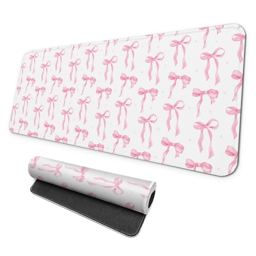 MAY FLOWER Gaming Mouse pad, Large Laptop Mousepad, Full Keyboard Mat, Long Computer Mouse Mat for Home and Office, Anti-Slip Rubber Base, 31.5 x 11.8 Inches (Coquette Bow) - color: Coquette Bow