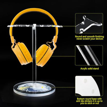 Clear Acrylic Headphone Stand with Patterned Base – Universal Holder for AirPods Max, Gaming & Wireless Headphones – Space-Saving Desk Organizer for Home & Gaming Setup (Black&White Eagle/Hawk) - style: Black&White Eagle/Hawk