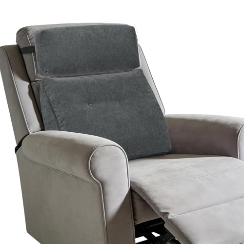 Lumbar Support Pillow for Recliner Chair with Headrest, Dual-Layer Large Back Pillow for Deep Couch & Sofa, Memory Foam Lower Back Support Cushion Set for Sciatica Relief Dark Grey - color: Dark Grey (With Headrest)
