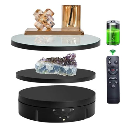 JAYEGT 3 in 1 Rotating Display Stand with 5.74/7.08/8.66 inch Replacement Mirror Cover，22lbs Load , 360 Degree Electronic Turntable for Photography Products Display (Mirror/3 in1 / Black/ Remote Control) - color: Black