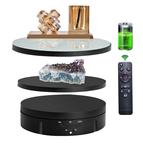 JAYEGT 3 in 1 Rotating Display Stand with 5.74/7.08/8.66 inch Replacement Mirror Cover，22lbs Load , 360 Degree Electronic Turntable for Photography Products Display (Mirror/3 in1 / Black/ Remote Control) - color: Black