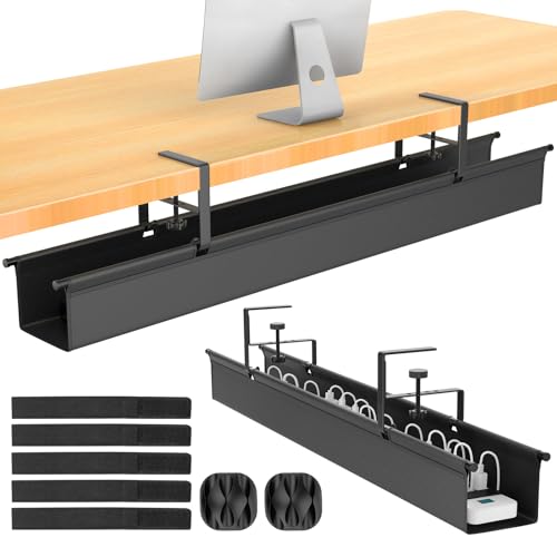 Large Under Desk Cable Management Tray, REFLYING 43.7" Cable Management Under Desk No Drill,Adjustable Clamp Cord Wire Organizer, Cord Hider for Standing Table, Wire Hider for Office,Home (Large) - size: Large