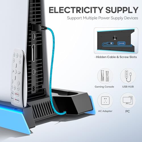 Rysker PS-5/Slim/Pro Stand for Disc & Digital, PS-5 Cooling Station with Dual Controller Charger for PS-5 Console, 3-Level Fan PS-5 Controller Charger Accessories Stand (Starlight Blue) - color: Starlight Blue