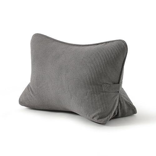 Pat. Pend. Corduroy Lumbar Support Backrest Pillow for Sitting & Reading, Ergonomic Triangle Cushion for Sofa, Armchair & Bed, Removable Cover, Dark Grey - color: Dark Grey