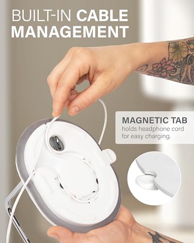 Sanus Sonos Ace Headphones Stand - Premium Stand w/Silicone Cradle Prevents Creasing & Built-in Cable Management w/Magnetic Clip for Fast Charging - Tool-Free Setup - White Sonos Headphones Holder - color: White