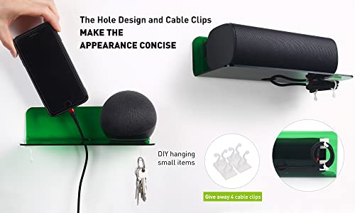 OAPRIRE Wall Mount Shelves Set of 2 for Bedroom, Bathroom, Kids Room & More - Drill Free Acrylic Shelf with Cable Clips, Waterproof Strong Adhesive, Easy to Install (Emerald) - color: Emerald