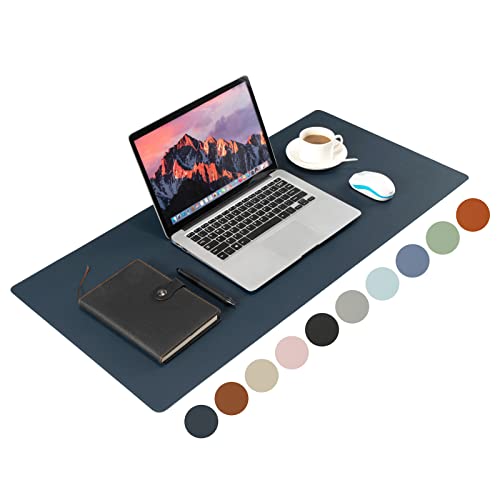 Wolaile PU Leather Desk Pad Blotter,Navy Waterproof Office Desktop Mat for Men,36x17in Non-Slip Large Mouse Pad/Writing Protector/Desk Accessories - color: Navy Blue