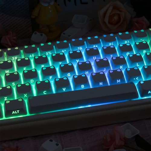 White Keycaps - Shine Through PBT Keycaps,113 Keys Side Print Cute Cat Keycaps, Mao Profile Custom Keycap for 60 65 75 100 Percent Cherry MX Mechanical Keyboard - color: White Cat