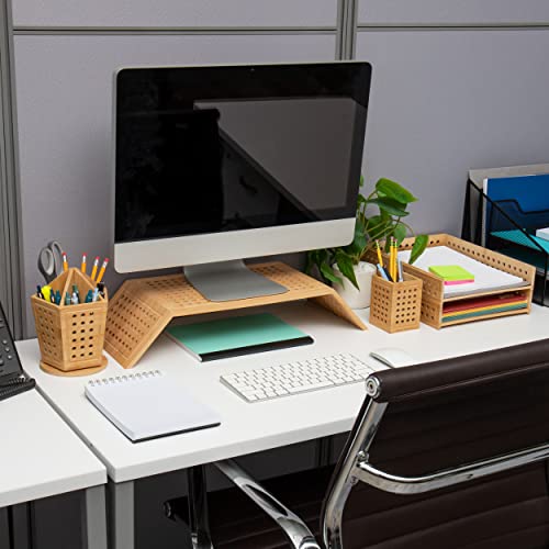 Mind Reader Monitor Stand, Ventilated Laptop Riser, Desktop Organizer, Office, Rayon from Bamboo, 20.75" L x 9" W x 4" H, Brown