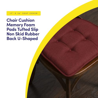 Sweet Home Collection Chair Cushion Memory Foam Pads Tufted Slip Non Skid Rubber Back U-Shaped 17" x 16" Seat Cover, 4 Count (Pack of 1), Wine Burgundy - color: Wine Burgundy, size: 4 Pack, style: Foam Pads