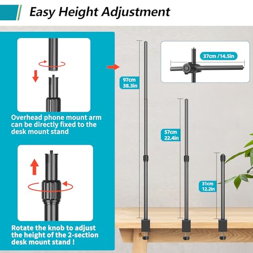 Camera Desk Mount Webcam Stand with Overhead Articulating Magic Boom Arm 1/4" Ball Head for DSLR Tripod, Adjustable Light Stand, Tabletop C Clamp for Ring Light Photo Video Shooting Live Streaming - size: 2DFPGYL