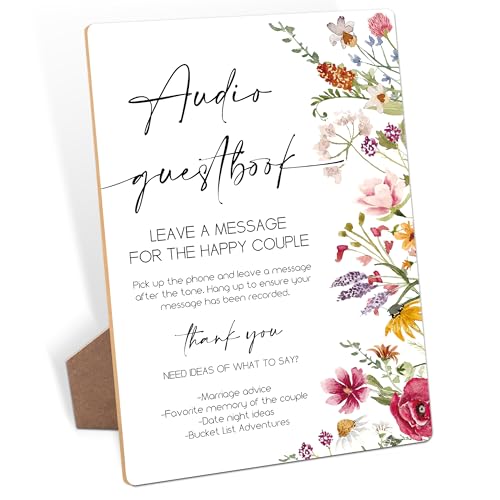 Audio Guest Book Sign, Wedding Signs for Ceremony and Reception, Floral Bridal Shower Decorations, Wooden Wedding Signage, Bridal Shower Decor, Supplies for Engagement and Anniversary Party, 11 - color: Audio Guestbook Sign, 11
