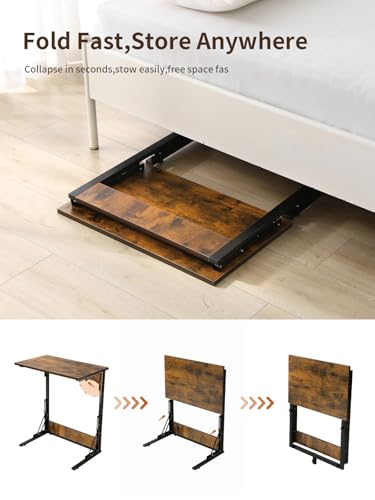 Upgraded 24" Folding C Shaped End Table, Small Sofa Side Laptop Desk, Couch TV Tray Table for Living Room, Bedroom (1, Rustic Brown) - color: Brown, size: set of 1