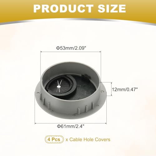 M METERXITY 4-Pack Cable Hole Cover, 2.4 Inch 61mm ABS Desk Cable Wire Cord Grommet Hole Cover for Home/Office Desktop Wire Organizer [Silver] - size: 2.4"