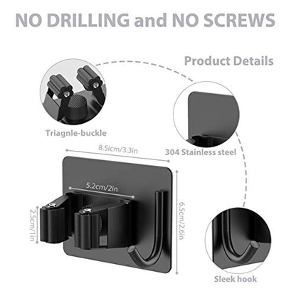 homeasy Mop Broom Holder No Drill, Mop Broom Organizer Wall Mounted Heavy Duty with Hooks Hanger, Self Adhesive Stainless Steel 6Pcs for Bathroom, Kitchen, Office (Black) - color: Black