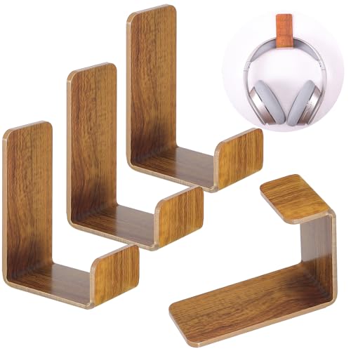 Weewooday 4 Pieces Headphone Hanger Headset Stand Holder Adhesive Wall Mount Headphone Hook for Desk Acrylic Gaming Earphones Hanger with Glues for Earphone Controller(Wood Grain Color) - color: Wood Grain Color