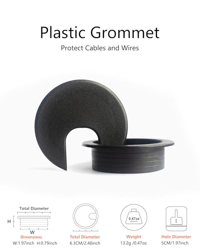 6 Pack Desk Grommet 2 Inch (50 mm) Bi-Metal Hole Saw Kit | with Cord Wrap Coiled Tube Management,2 m Cable Sleeve Organizer with Table Hole Cover