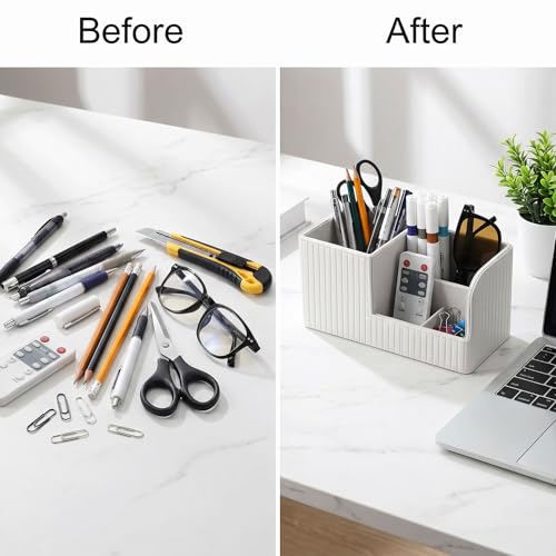 Desk Pen Organizer, PU Leather Desk Organizer with White Stripe, Small Desks Organizers for Office Supplies, Pen Holder for Desks, Pencil Holder, Night Stand Organizers, 8.26"L x 3.93"W x 4.3"H