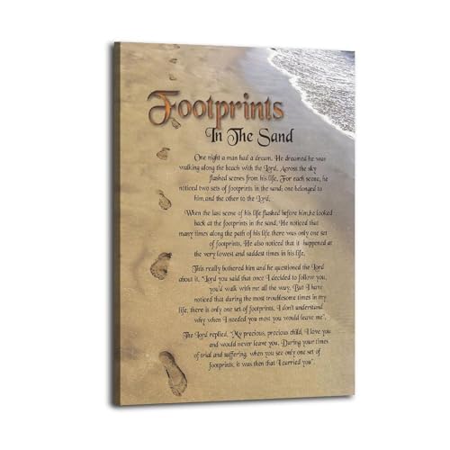 Zapeeitt Footprints On The Beach Poems Inspirational Quotes Poster Art Print Canvas Wall Art Kitchen Living Room Classroom Bedroom Office Home Aesthetic Decoration 16x24inch(40x60cm) Frame-style - color: Frame-style, size: 16x24inch(40x60cm)
