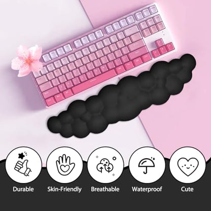 JIKIOU Upgrade Leather Cloud Keyboard Wrist Rest, Cloud Wrist Rest with Non-Slip PU Base, Comfortable Memory Foam Wrist Rest for Computer Laptop Mac Gaming Office and Pain Relief Christmas Wish Gift - color: 03matte Black
