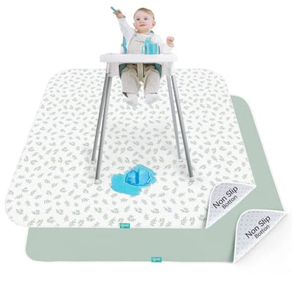 Biloban Baby Splat Mat 2 Pack for Under High Chair & Arts & Crafts & Eating Mess, 46 x 42 Inch Waterproof and Washable Spill Mat, Anti-Slip Floor Protector - color: Green Leaf