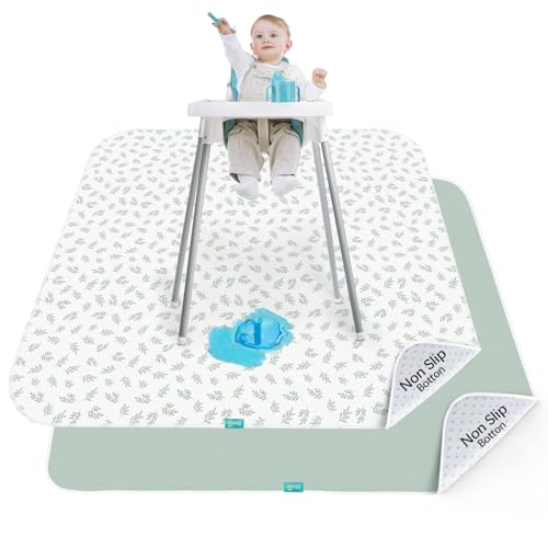 Biloban Baby Splat Mat 2 Pack for Under High Chair & Arts & Crafts & Eating Mess, 46 x 42 Inch Waterproof and Washable Spill Mat, Anti-Slip Floor Protector - color: Green Leaf