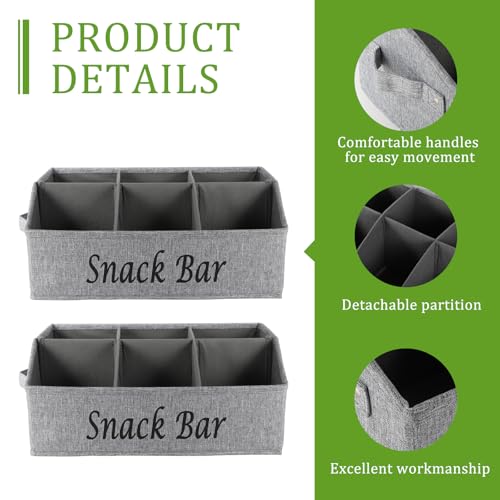 Snack Organizer for Countertop, 6 Compartment Snack Bin with Side Handles, 2 Pack Fabric Snack Basket Container, Lightweight Snack Bar Station Organizer, Kitchen Pantry Storage - Gray - color: Gray-2 Pack