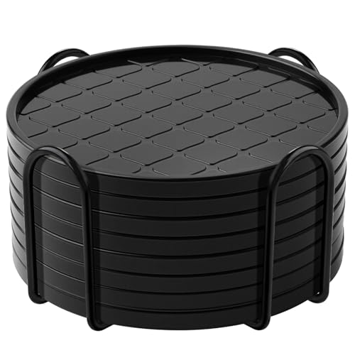 Coasters Set of 8,Hot or Cold Drink Coasters with Holder,Modern Style Coffee Table Coaster,Suitable for Kinds Cups Beer,Drink,Anti-Overflow Tabletop Protection(Black, 8pcs) - color: Black, size: 8 pcs