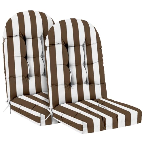 Outdoor Adirondack Chair Cushions Set of 2, 44x19x4 Inch Rocking Chair Cushion, High Back Patio Soft Seat Pad with Ties, Indoor Outside Use, Brown Stripes - color: Brown Stripes, size: 44x19x4 Inch