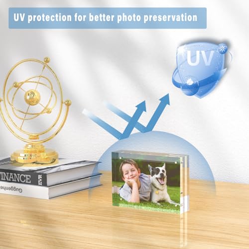 HELPLEX Acrylic Frame, 3 Pack 3.5x5 acrylic Picture Frames, 20mm Thicker Frameless Clear Frame Double Sided Magnetic Frame, Free Standing Desktop Display - size: 3.5x5(3 PACK)