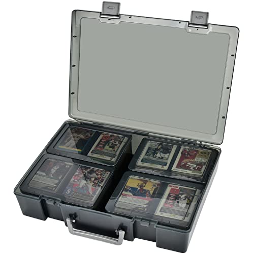 ALCYON 1600+ Trading Card Storage Box, Waterproof Plastic TCG Card Organizer with 4 Clear Display Cases & Removable Dividers, Deck Holder for Baseball, Football, Sports, MTG, PM Game Collections-Grey - color: gray