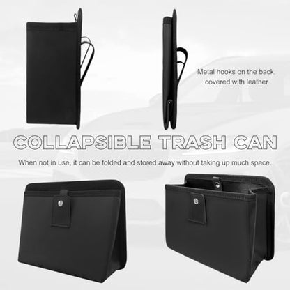 Yourkar Car Trash Can, Foldable Waterproof Leather Car Garbage Organizer Holder, Automotive Mini Dustbin Container with One Roll Trash Bag, Universal Interior Car Accessories (Black, M) - color: Black, M